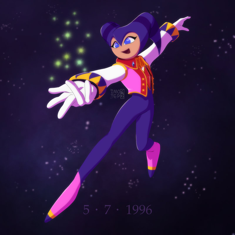 Purple Jester flying against the night sky